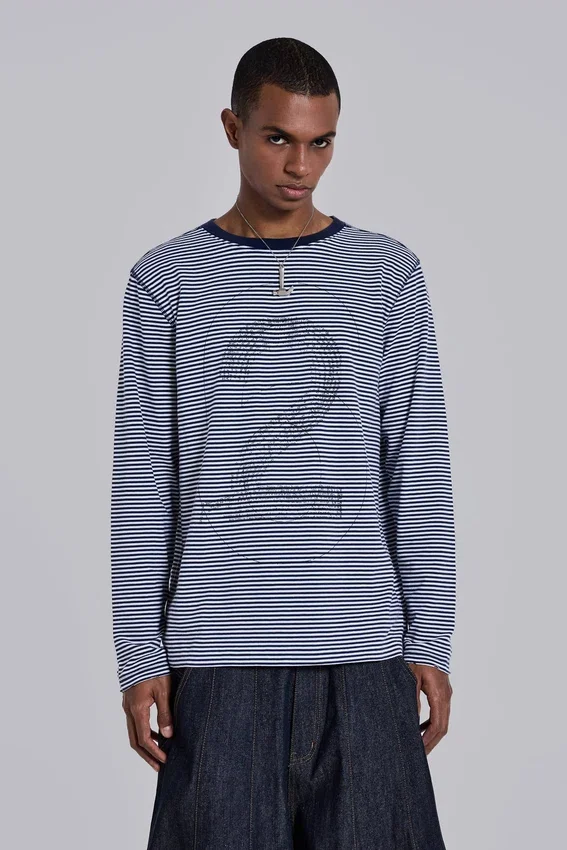 62 Stripe Navy långärmad topp