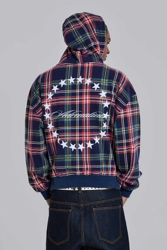 Adrenaline-hoodie med dragkedja och rutmönster