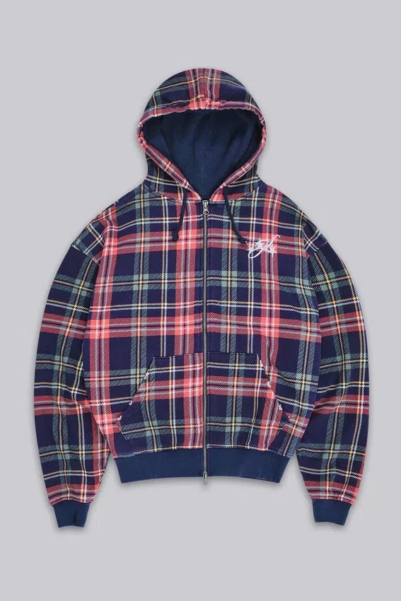 Adrenaline-hoodie med dragkedja och rutmönster