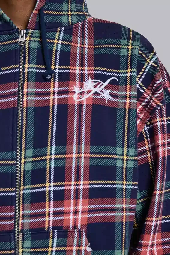 Adrenaline-hoodie med dragkedja och rutmönster