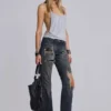 Tori slitna bootcut-Jeans i spets med låg midja