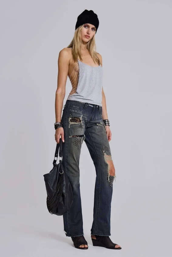 Tori slitna bootcut-Jeans i spets med låg midja