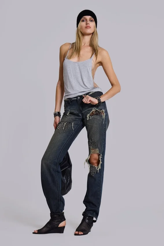 Tori slitna bootcut-Jeans i spets med låg midja