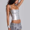 Ardor belagda mini-jeansshorts i silver