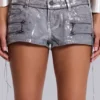 Ardor belagda mini-jeansshorts i silver