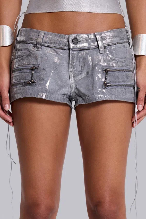 Ardor belagda mini-jeansshorts i silver