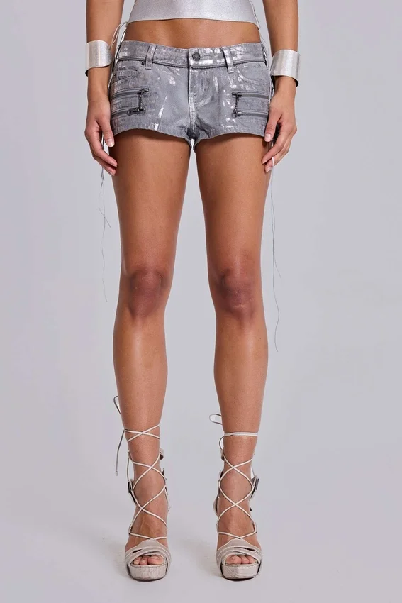 Ardor belagda mini-jeansshorts i silver