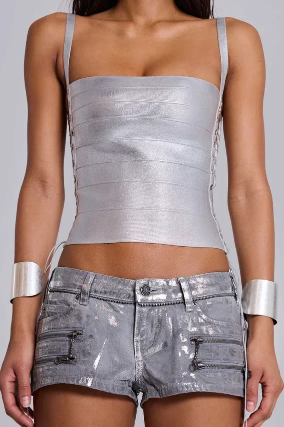 Ardor belagda mini-jeansshorts i silver