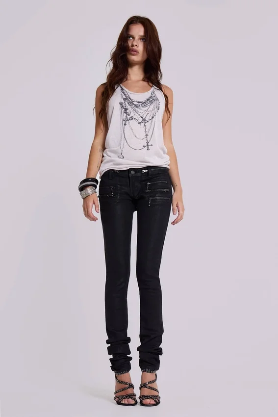 Ardor belagda skinny jeans med låg midja