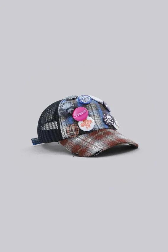 Badge Mixed Check Cap