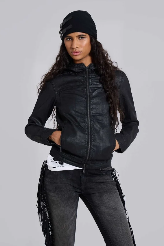 Bedrock vaxad denimjacka med huva