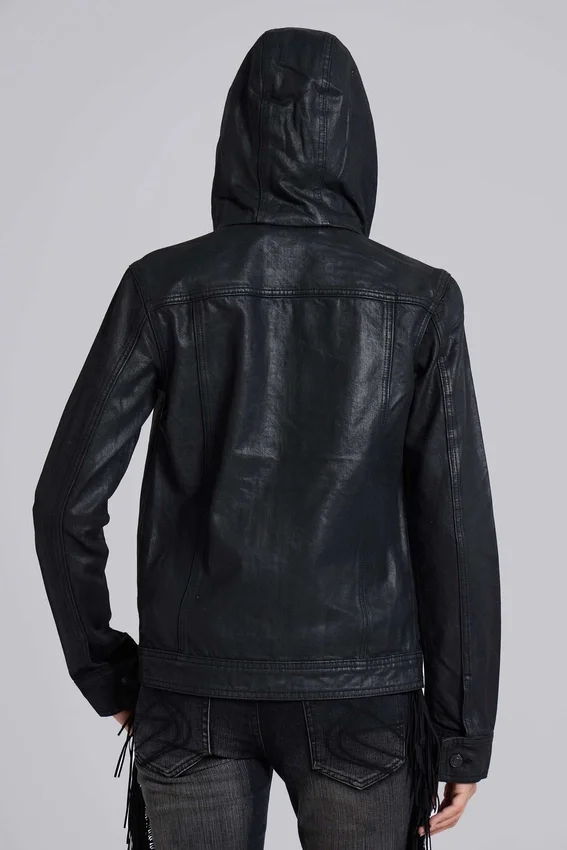 Bedrock vaxad denimjacka med huva