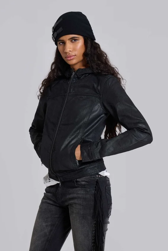Bedrock vaxad denimjacka med huva