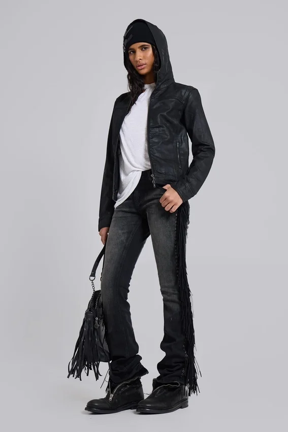 Bedrock vaxad denimjacka med huva