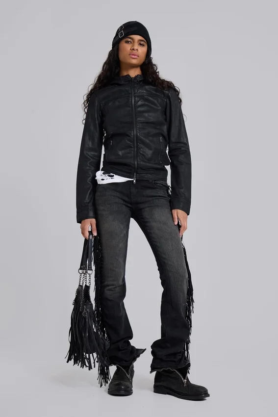 Bedrock vaxad denimjacka med huva