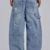 Blå vintage-slitna snickarjeans