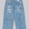 Blå vintage-slitna snickarjeans