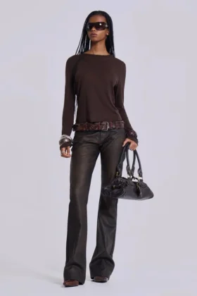 Bruna Cooper-jeans i PU med bootcut-passform