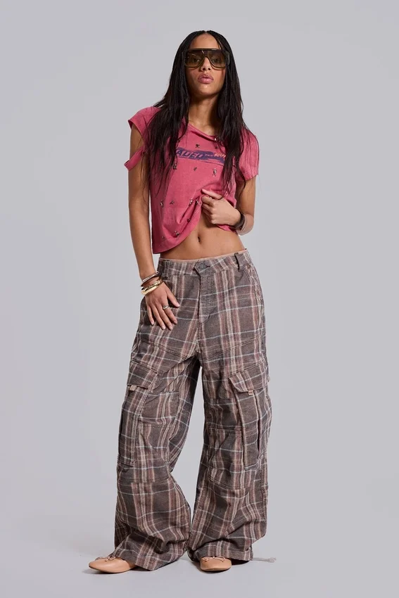 Bruna rutiga Cadet-cargobyxor