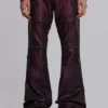 Burgundyfärgade bootcut-byxor i imitationsläder med nitar