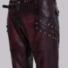 Burgundyfärgade bootcut-byxor i imitationsläder med nitar