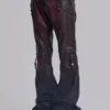 Burgundyfärgade bootcut-byxor i imitationsläder med nitar