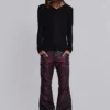 Burgundyfärgade bootcut-byxor i imitationsläder med nitar