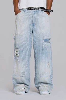 Carpenter-jeans med dubbla knän i randigt mönster