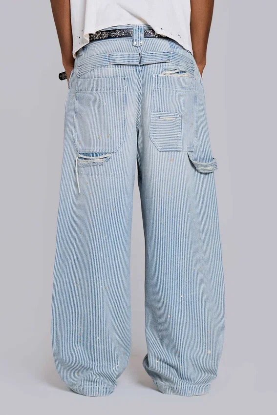Carpenter-jeans med dubbla knän i randigt mönster