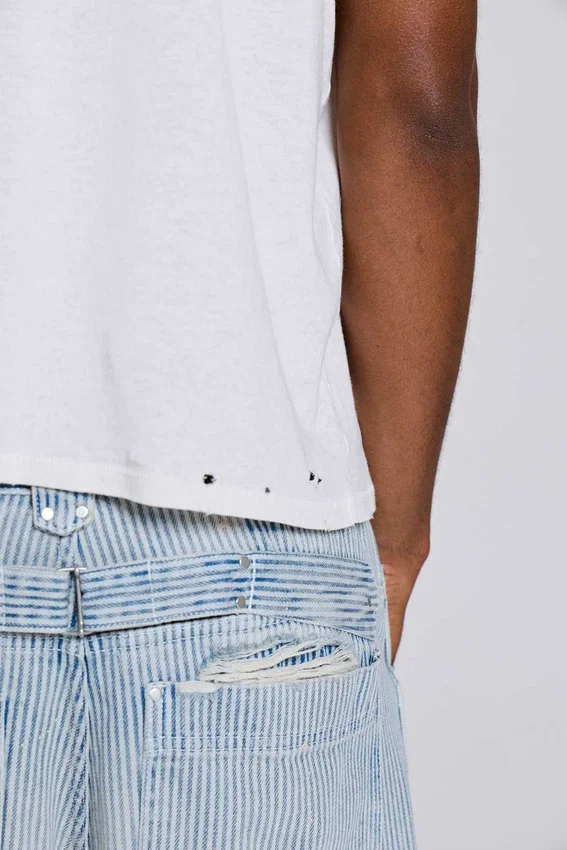 Carpenter-jeans med dubbla knän i randigt mönster