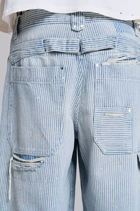 Carpenter-jeans med dubbla knän i randigt mönster