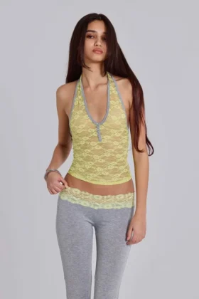 Cassia Lace Henley Halter Top