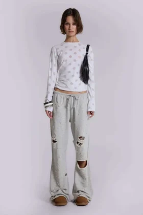 Cleo slitna, avslappnade joggingsbyxor med bootcut-passform