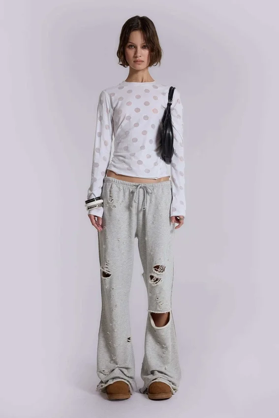Cleo slitna, avslappnade joggingsbyxor med bootcut-passform