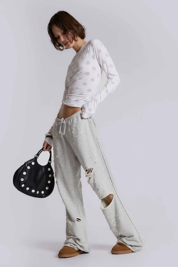Cleo slitna, avslappnade joggingsbyxor med bootcut-passform