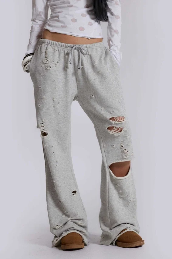 Cleo slitna, avslappnade joggingsbyxor med bootcut-passform
