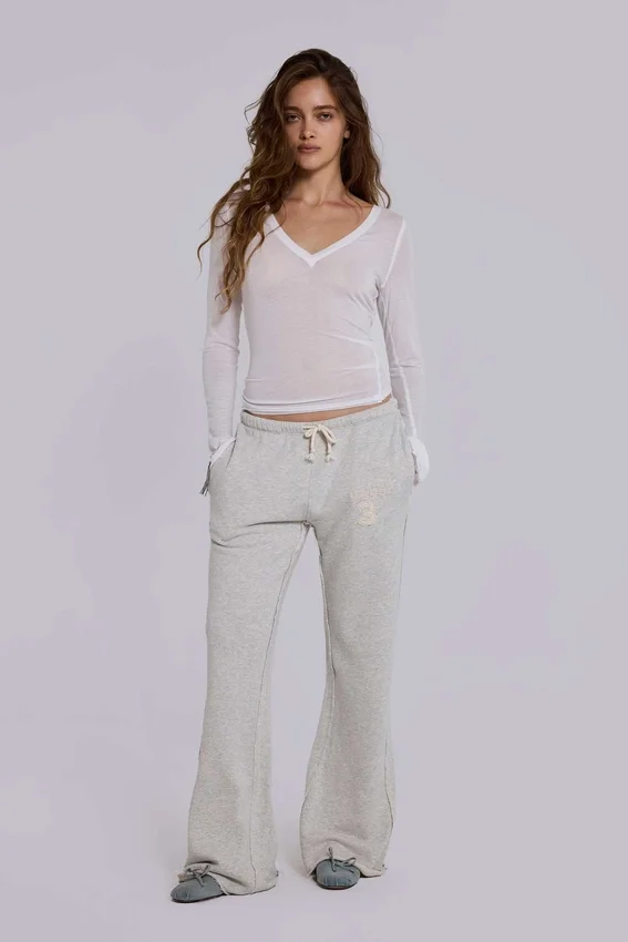 Cleo slouchy bootcut-joggingbyxor i gråmelerat