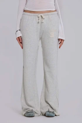 Cleo slouchy bootcut-joggingbyxor i gråmelerat