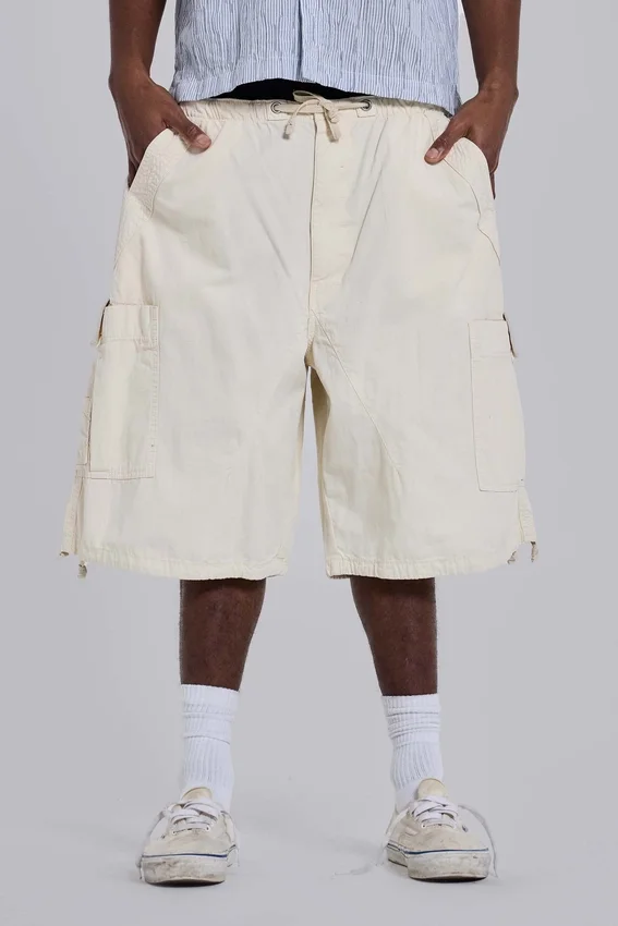Ecru Parachute Cargo Baggy Shorts