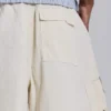 Ecru Parachute Cargo Baggy Shorts