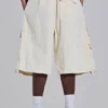 Ecru Parachute Cargo Baggy Shorts