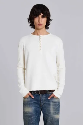 Ecru Waffle Henley-toppar