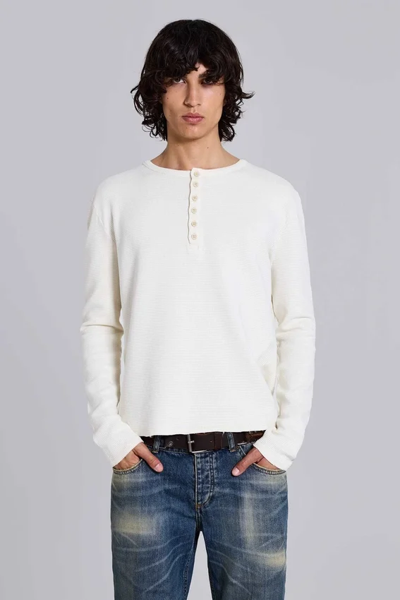 Ecru Waffle Henley-toppar