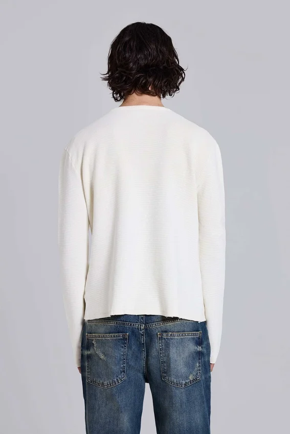 Ecru Waffle Henley-toppar