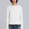 Ecru Waffle Henley-toppar