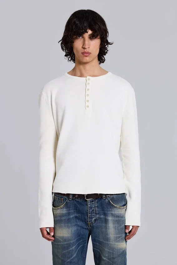 Ecru Waffle Henley-toppar