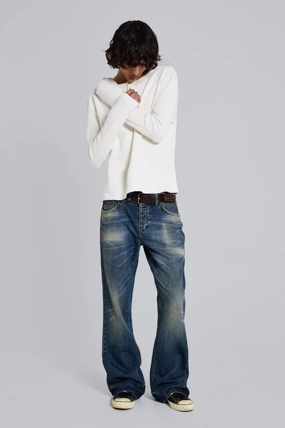 Ecru Waffle Henley-toppar