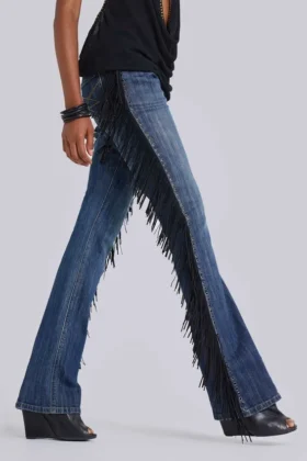 El Topo bootcut-Jeans med fransar i blå tvätt