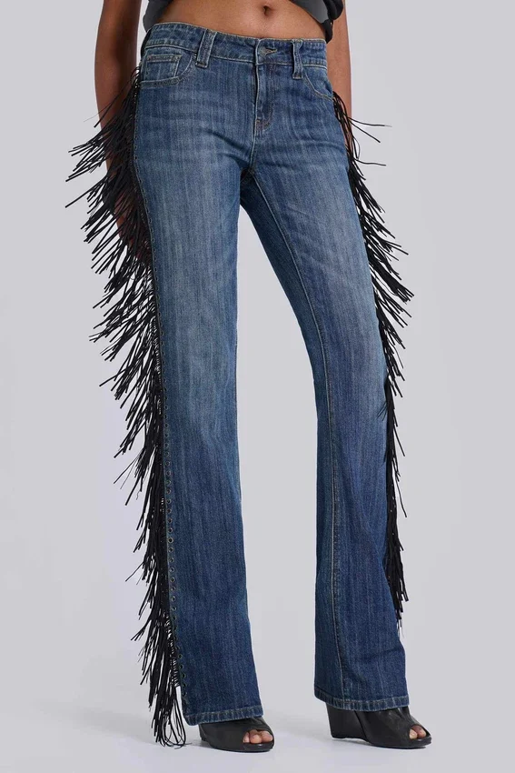 El Topo bootcut-Jeans med fransar i blå tvätt