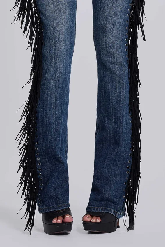 El Topo bootcut-Jeans med fransar i blå tvätt